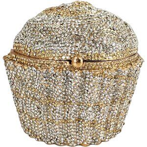 Silver Gold 3D Cupcake Crystal Minaudiere Evening Handbag - Small Bling Clutch f
